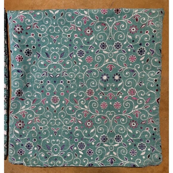 Set of 2 Unbranded Corduroy Embroidery Turquoise Floral Pillow Covers 18… - Picture 3 of 3